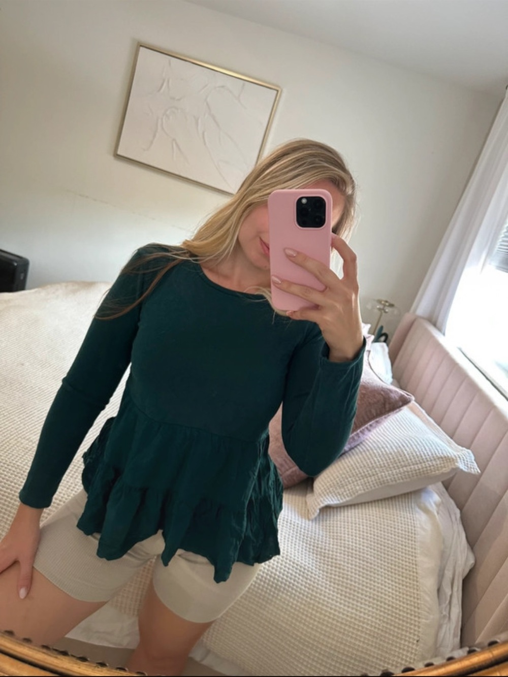 Zara Dark Teal Long-Sleeve Ruffle Peplum Top